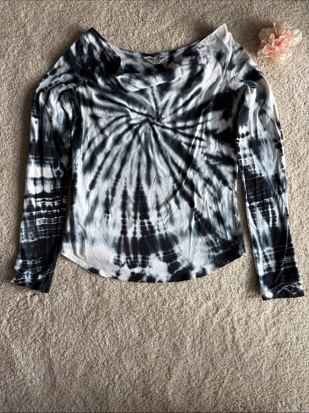 Hard Tail navy & White Tie-Dye Long Sleeve Top, M